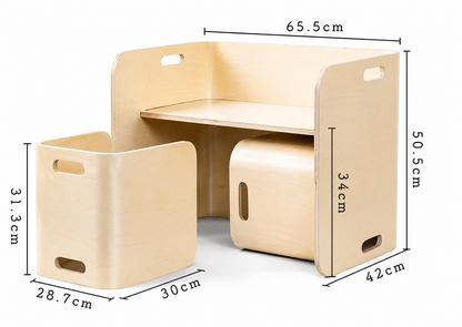 Kaivo Montessori Tafel & Stoel Set – 4-in-1 Houten Speelmeubel