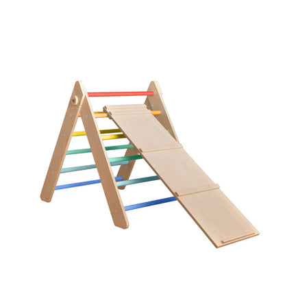 Kaivo Montessori Klimdriehoek met Glijbaan – Regenboog Editie