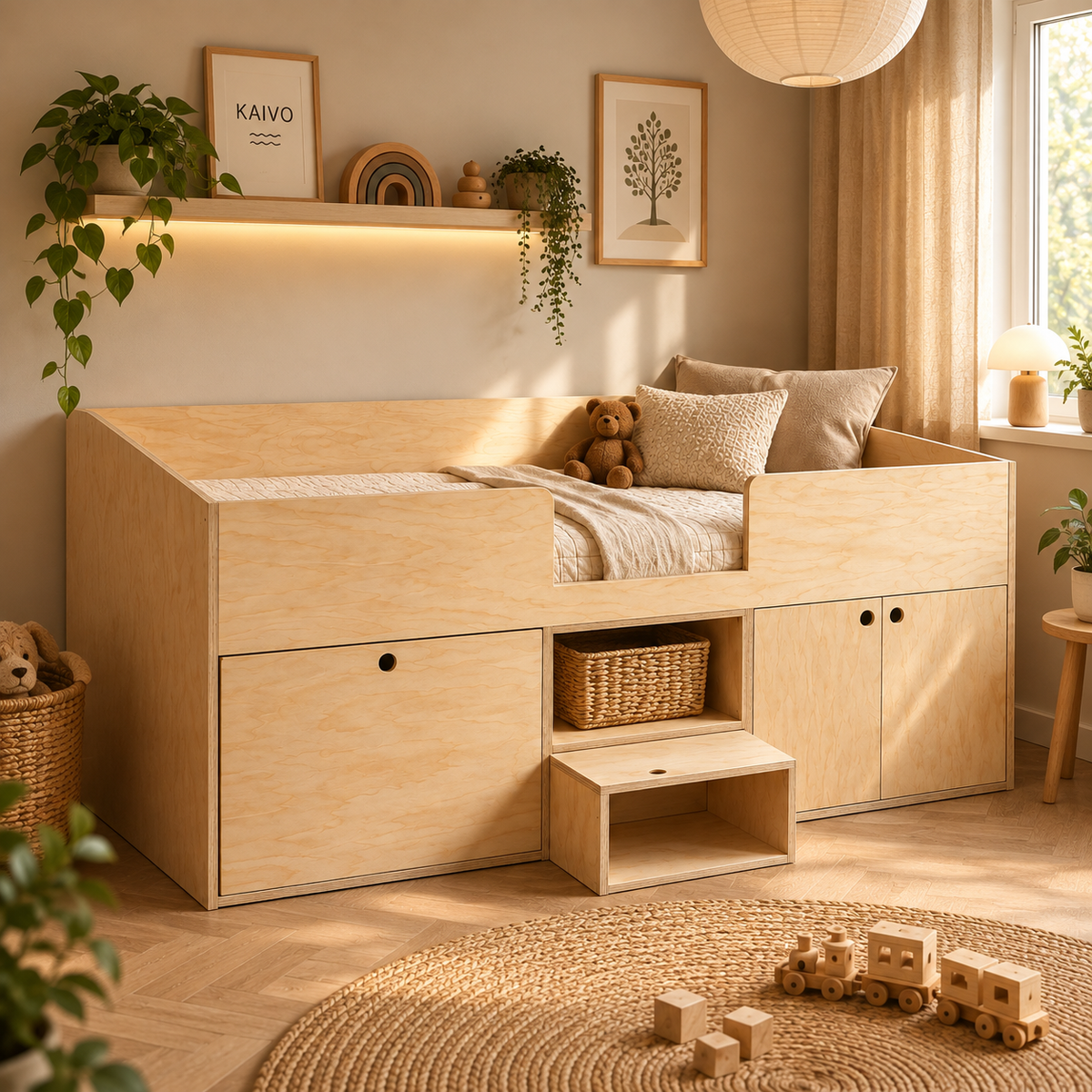 Lit-cabane Montessori Kaivo avec espace de rangement Utrecht