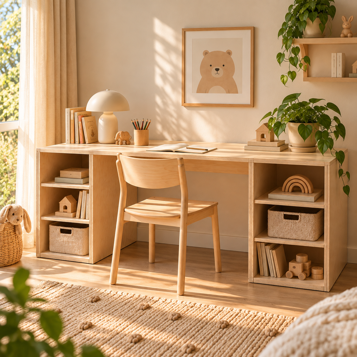 Bureau pour enfants Kaivo avec compartiments ouverts