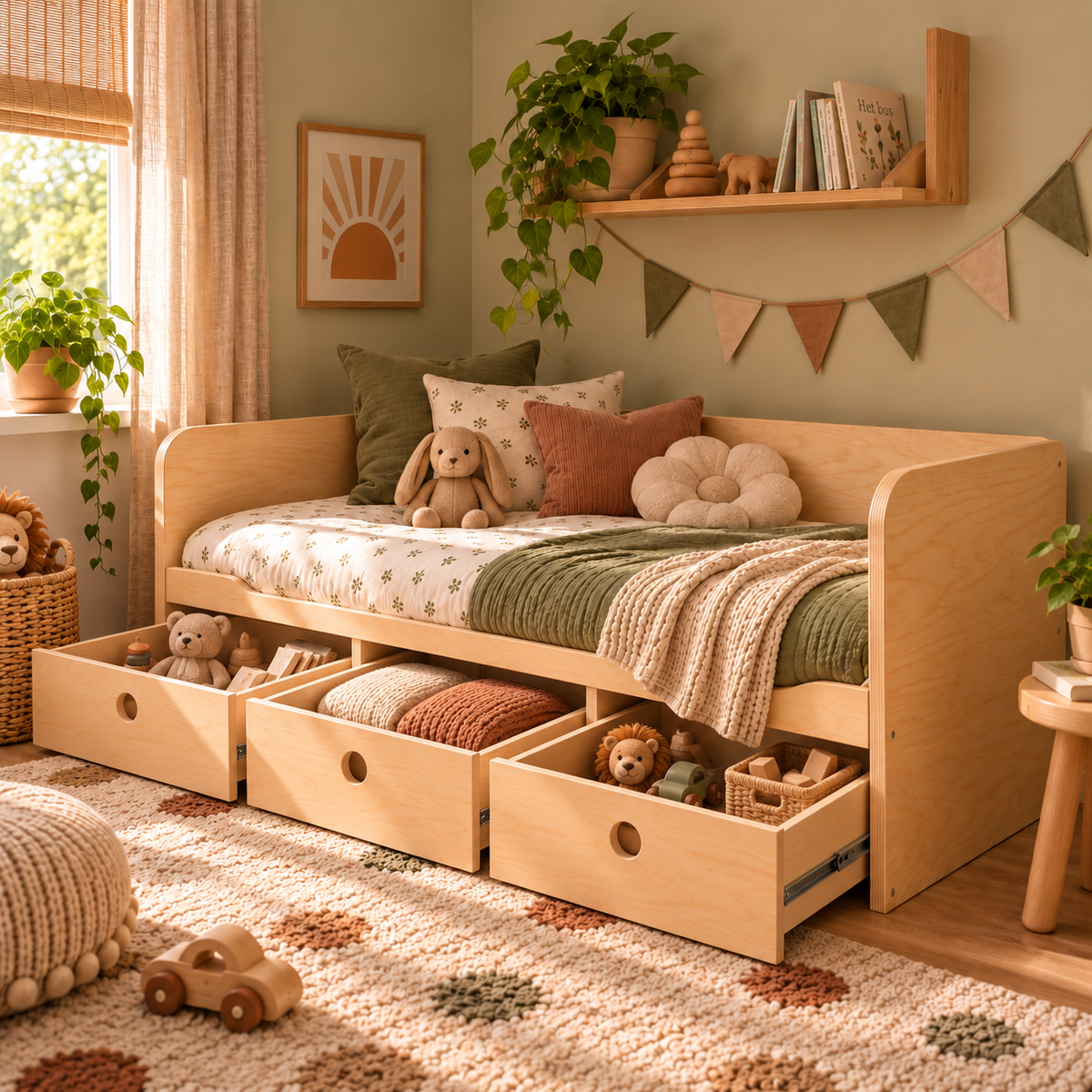 Lit d’enfant Kaivo avec 3 tiroirs de rangement Lion