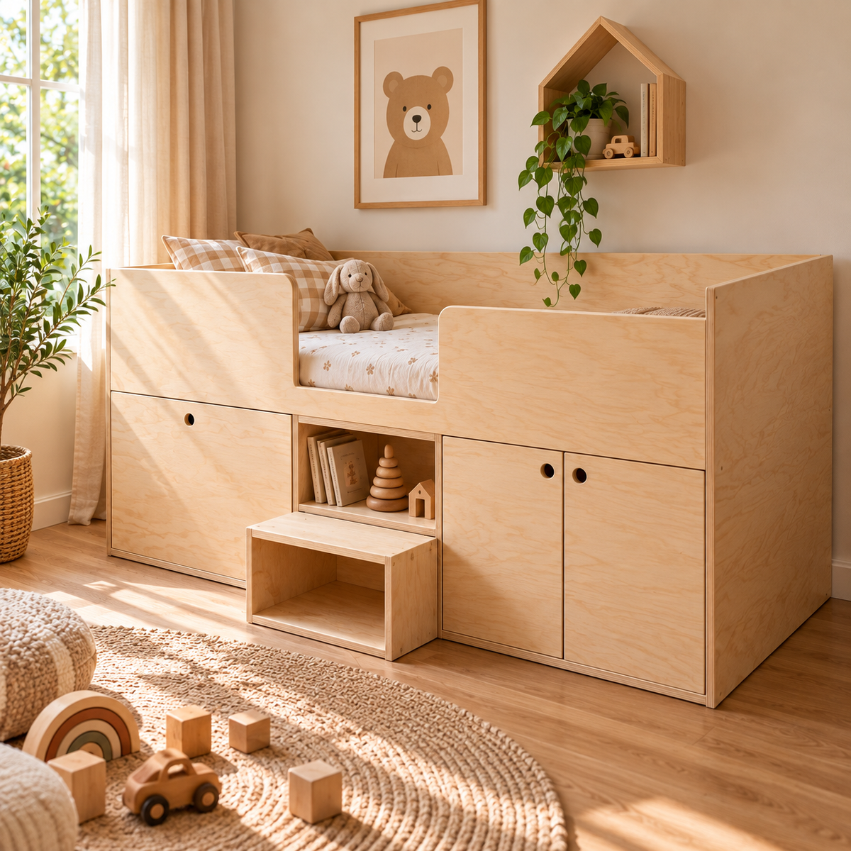 Lit-cabane Montessori Kaivo avec espace de rangement Utrecht