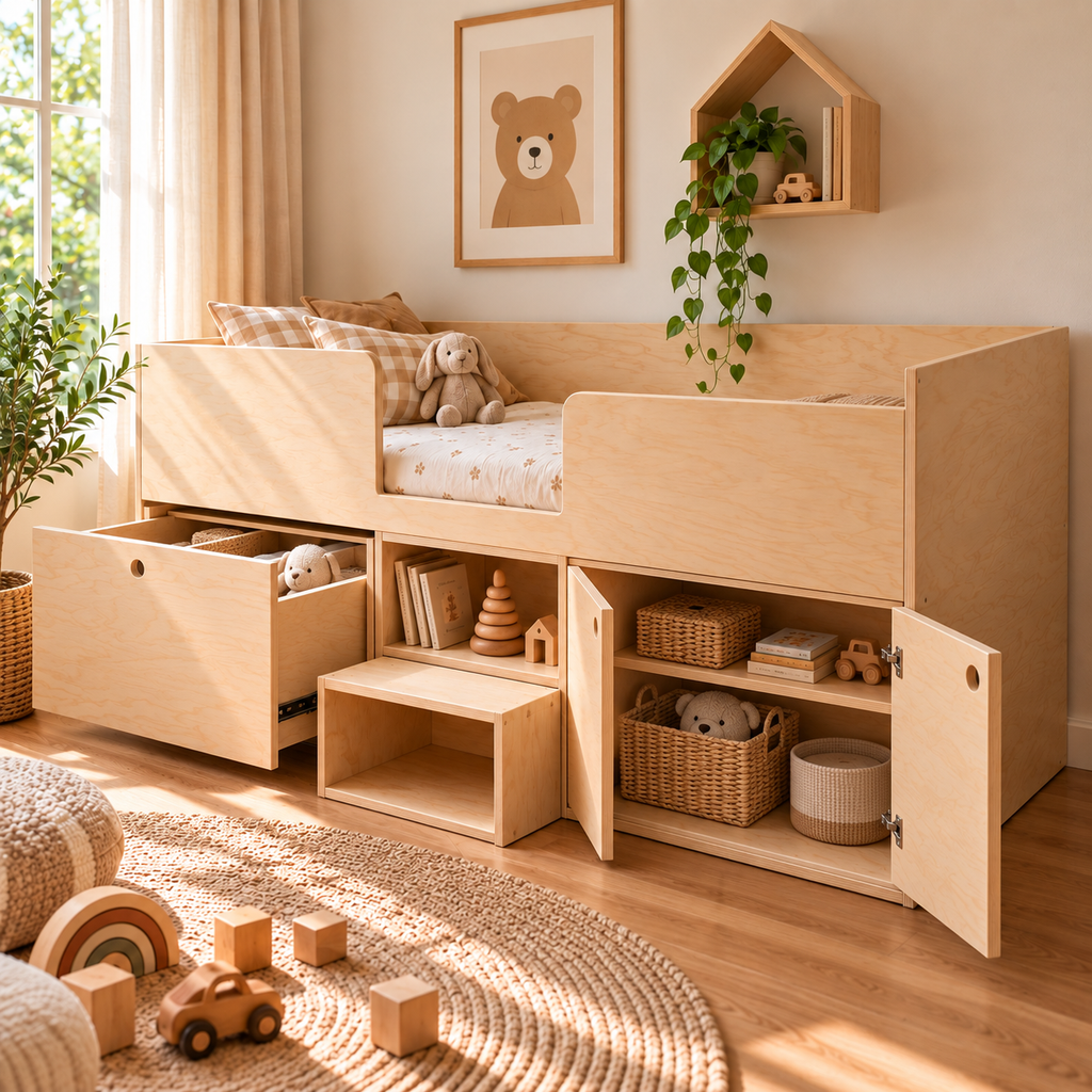 Lit-cabane Montessori Kaivo avec espace de rangement Utrecht