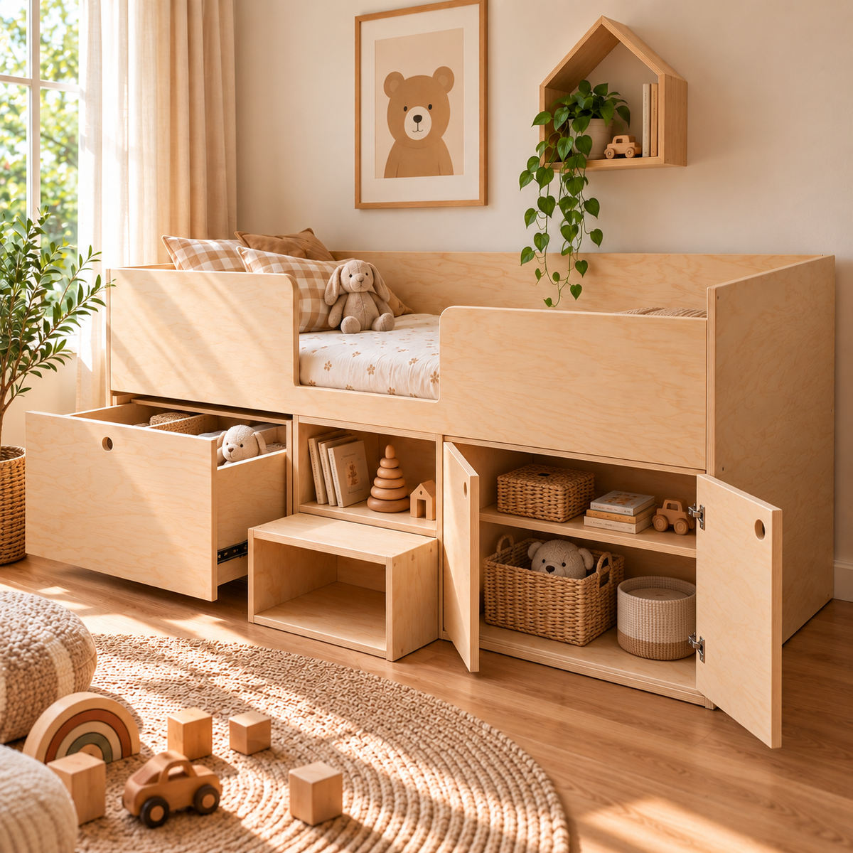 Lit-cabane Montessori Kaivo avec espace de rangement Utrecht