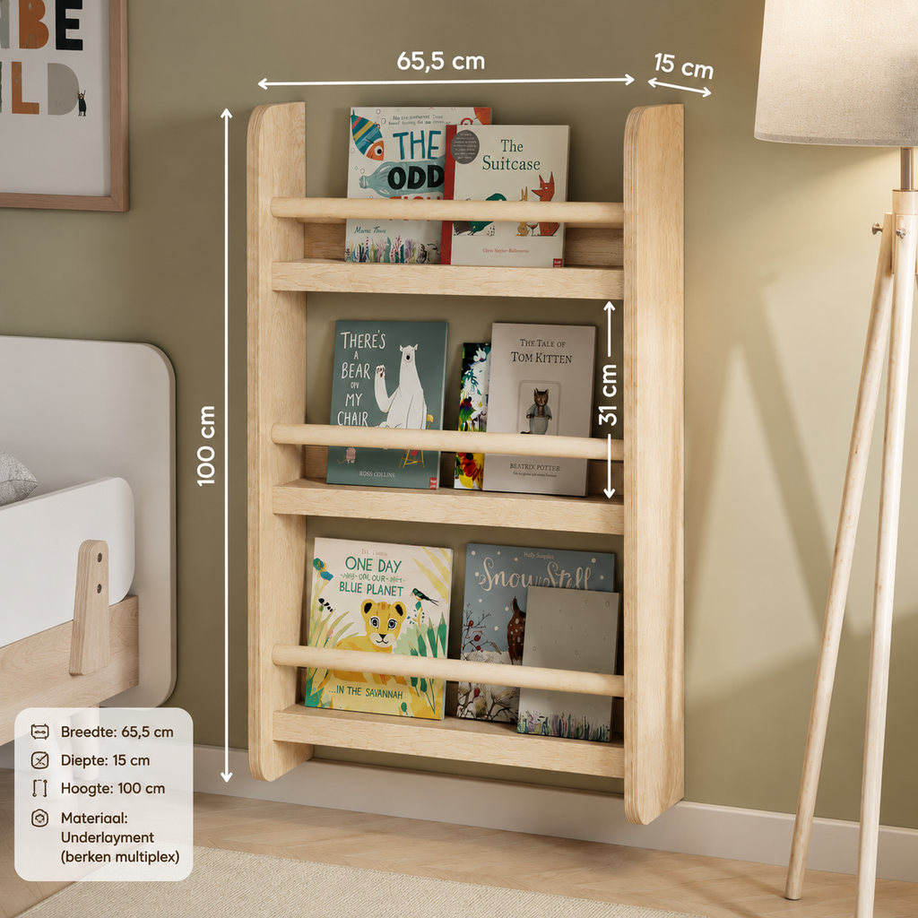 Kaivo Montessori Kinderboekenrek voor aan de Muur