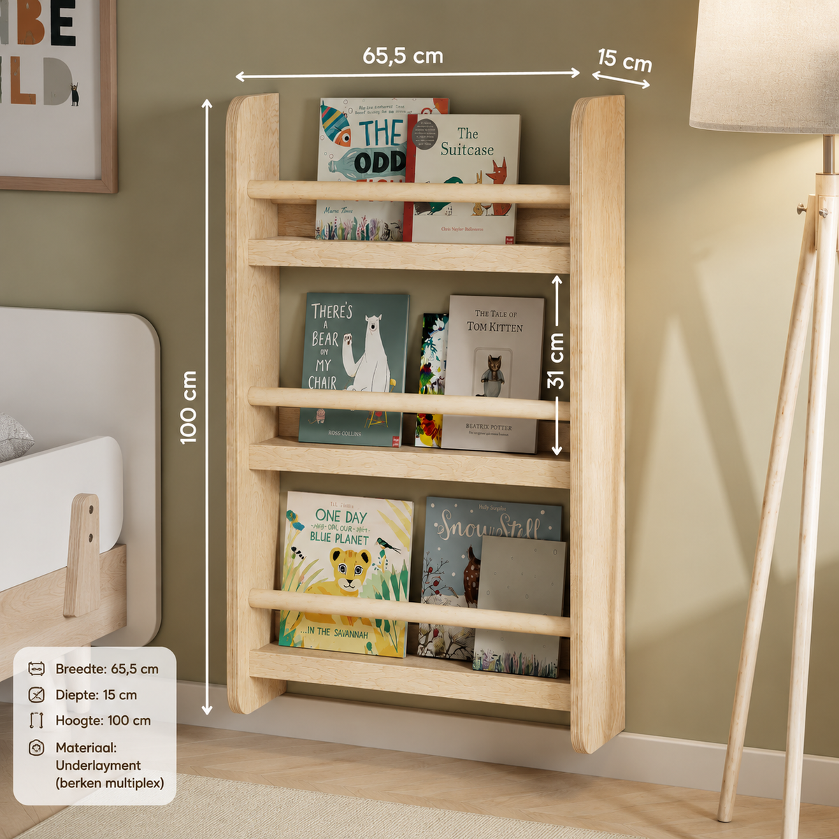 Kaivo Montessori Kinderboekenrek voor aan de Muur