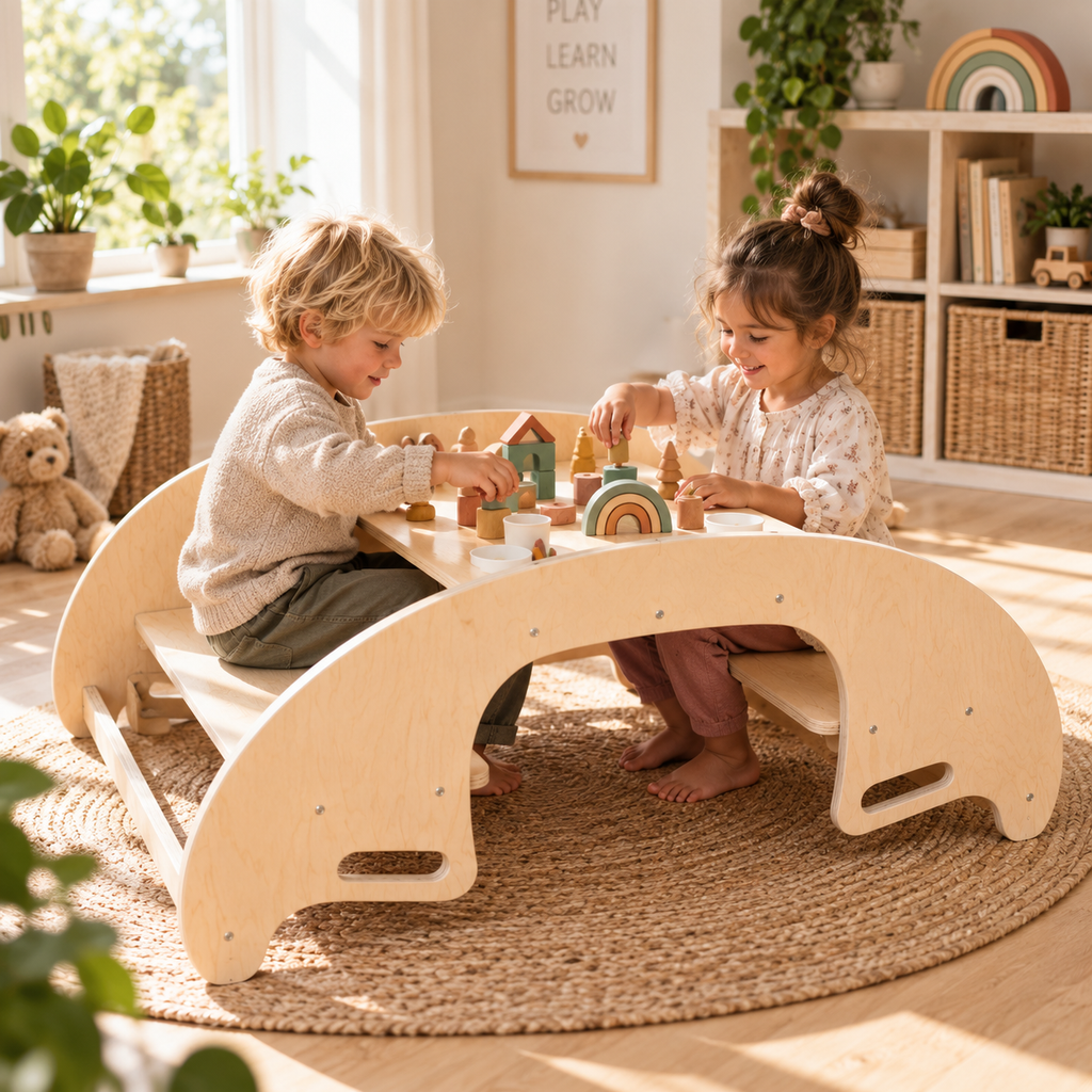 Table de jeu Montessori Kaivo 2-en-1 – Bascule & table