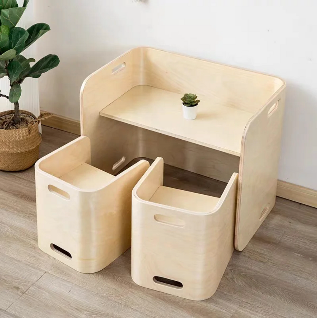 Kaivo Montessori Tafel & Stoel Set – 4-in-1 Houten Speelmeubel